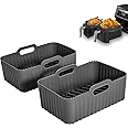 Tsbfeery 2 Pack Air Fryer Silicone Liners Reusable Air Fryer Silicone Pot Reusable Food Safe Non Stick Air Fryer Basket Accessories Replacement Baking Tray for Ninja Dual Dz201 DZ401 8QT Dualzone
