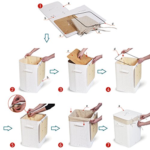Tatkraft California Weiss Wäschekörbe Quadratisch mit Stoff Innensack 60L Bambus Maß 35X35X50H cm - 6