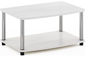 Furinno Turn-N-Tube No Tools Supporti TV rialzati a 2 livelli, Rovere Bianco/Acciaio Inossidabile