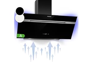 Klarstein Alina 90 Angled Cooker Hood - 600m³/h Air Flow, Touch Panel, LED Backlighting, Quiet 63dB, Energy Class A, 90cm Extractor Hood, Black