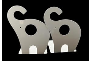 WINTERWORM Cute Elephant Bookend for Kids, Metal Bookends, Bookends for Baby Nursery, Nursery Decor (White)