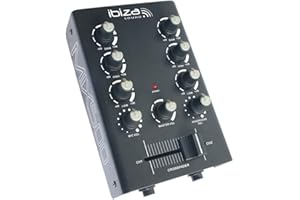 Ibiza - MIX500 - Mezclador compacto de 2 canales con entradas de línea y micro y salidas de auriculares, grabación y RCA - Negro