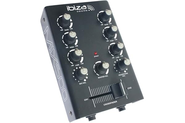 Ibiza - MIX500 - Table de mixage compacte à 2 canaux avec entrées lignes et micro et sortie casque, enregistrement et RCA - Noir