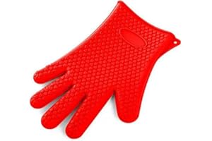 GUTEINTE Gant en silicone, gants pour barbecue, résistant à la chaleur, imperméable, gant de four, antidérapant, avec poignées pincées et brosse, gant pour micro-ondes, barbecue, cuisson, 1 pièce (rouge)