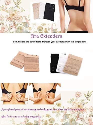 CONNECTWIDELady’s Elastic Bra Lingerie Extenders Bra Band Breathing room-Save a Bra Soft Back Women's Bra Extender 3-Hooks 2 Rows Extension Adjustable Straps, for body changes with age, weight gain,