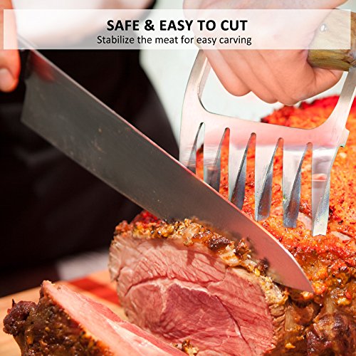 1Easylife Edelstahl Pulled Pork Krallen ,ÄUßERST FORMSTABILE Meat Claws ,Fleischkrallen mit Wooden Handle, Grill Fleischgabel BBQ Grill Party Gabeln für gebratenes Fleisch ,bpa frei ,hygienisch und Einfach Reinigung,1 Paar(2 Stück) - 5