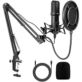 Coverzone USB Condenser Masa&uuml;st&uuml; Mikrofon Seti &ndash; Kardioid Y&ouml;nl&uuml;, 16bit/48kHz Profesyonel Kayıt, LED Kontroll&uuml;, Shock Mount ve