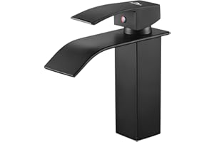 Auralum Grifo Lavabo Negro, Caño cascada, altura de salida 110mm, Moderno Mezcladora de Baño, Monomando para Lavabo, Agua Fría y Caliente Disponible