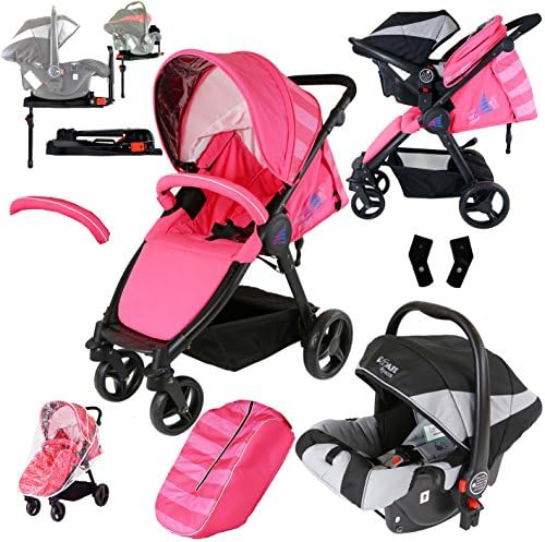 iSafe Sail Stroller - Pink Travel System Includes Carseat, ISOFIX Base, Bumper Bar Rain cover Bootcover