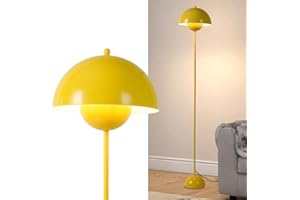 Alpinaluz Lámpara de Pie de Acero con Pantalla Abovedada – Estilo Moderno, Nórdico y Retro – Luz Indirecta – Casquillo LED E27 – Interruptor de Pie para Salón, Dormitorio o Comedor (Amarillo)