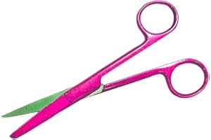 UNI TOOLS Dressing Scissors 14cm, First Aid, Vets, Pet Grooming, Nurses, Home Office Use (Sharp Blunt Str, Pink Glitter)