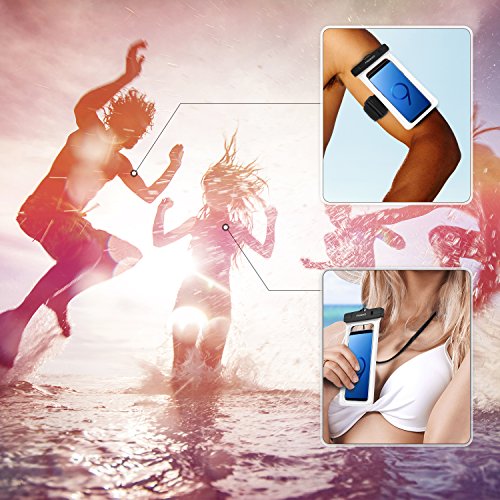MoKo Custodia Impermeabile Galleggiante con bracciale e fascetta da collo per iPhone X / 8 / 7 / 7 plus / SE / 6s Plus / 6s, Galaxy S7 / S7 Edge e altri Smartphone - IPX8 Certificato, BIANCO