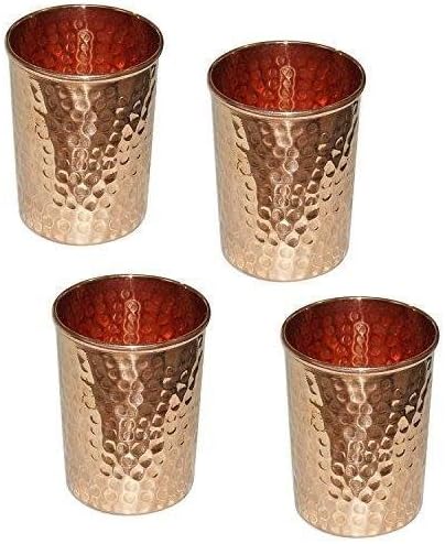 Pure Copper Hammered Tumbler for Healing Ayurvedic Product Tableware Accessories, Set of 4, Height 9.5 Cm