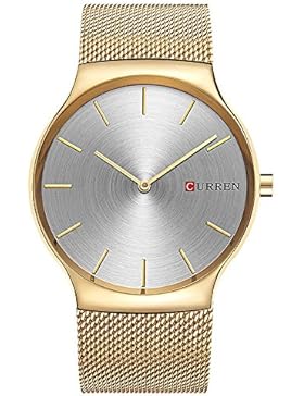 XLORDX Luxus Herren Sport Armbanduhr Minimalistic Analog Quartz Ultra dünn Gold Edelstahl Mesh Band Uhren