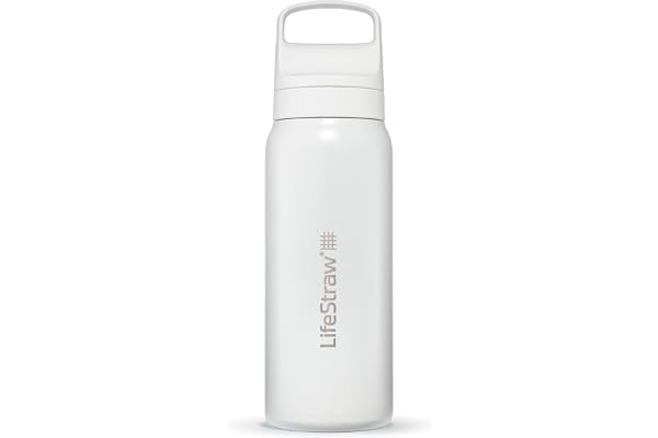 LifeStraw Go Series — Gourde filtrante en inox 700ml pour les voyages et l’utilisation quotidienne. Élimine les bactéries, les parasites et microplastiques, améliore le goût, Polar White (blanc)
