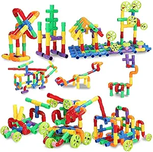 AEXONIZ TOYS Unbreakable Building Blocks Toy with Wheels for Kids,Block Toys for 3-8 Years Old Kids Boys & Girls,Multicolor,85 Piece ( Block Toys for Kids )