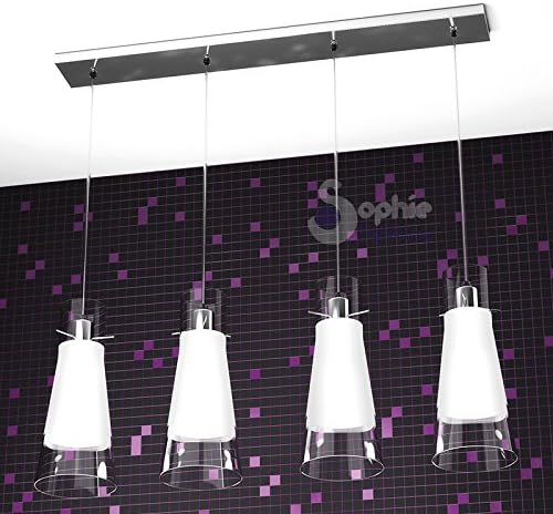 Horizontal Modern Chandelier Suspension Lamp Height Adjustable 3 Lights Glass Cone Satin Design Steel Chrome Table Peninsula enoc S4 Sophie Lighting