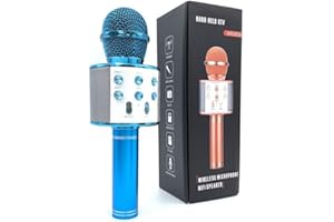 Juinteo Single Karaoke Mic, Microphone for Kids Adults, Wireless, Bluetooth, Portable Speaker, Voice-Changing Effect, Karaoke Machine, Home KTV Player, iOS and Android Supported (Blue)