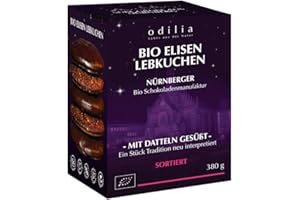 Odilia Nürnberger Bio Elisen Lebkuchen gemischt: Vegan & Ohne Zuckerzusatz (Mit natürlicher Dattelsüsse) | Handgemacht und reich an Nüssen | Made in Germany (1 pack, 380, gramm)