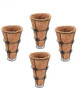 COIR GARDEN Conical Coir Basket with Stand (Dia 15 cm, Height-23 cm)- Pack of 4