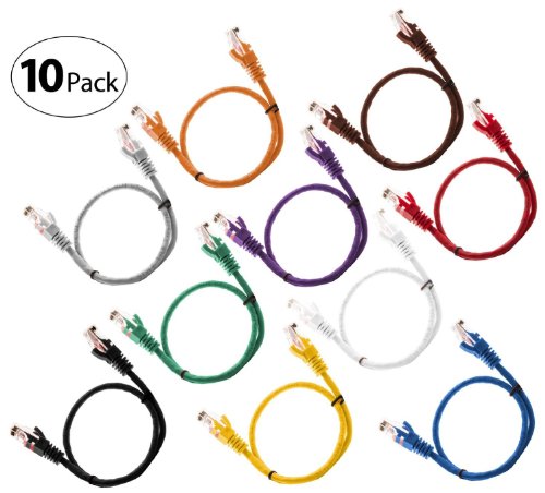 MultiKable – CAT5E Netzwerk Ethernet -Patch-Kabel 5M UTP – mit 2x RJ45 Stecker Set “10 Stück, 10 Farben “ (100 Kabelbinder in der Packung enthalten) 5 meter - 2
