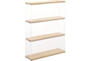 Nonemey Vitrina Expositora Transparente con Base de Madera, 2/3 Niveles Cajas de Metacrilato de Almacenaje, Antipolvo Vitrina Pared Caja Organizadora para Colecciones (Madera, 30*8.5*37.8 cm)