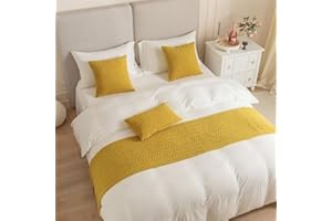 Morbuy Bed Runners and Matching Cushions Set, Scarves Bed Runners Hotel Bed Scarf Bedding Bed Towel Luxury Bedspread Protection for Living Room (Yellow,45x240+45x45cm)