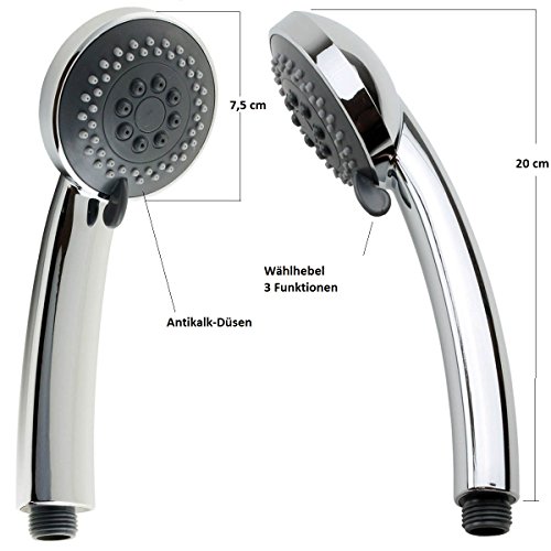 Duschkopf mit Schlauch von SANIXA SX24 | Duschbrause Set mit 3 Funktionen Duschschlauch 200cm Duschsysteme Hand-Brause mit Brauseschlauch Brausekopf Brausegarnitur Duschset | Badezimmerausstattung - 3