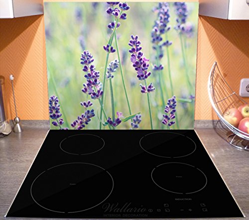 Wallario Herdabdeckplatte / Spitzschutz aus Glas, 1-teilig, 60x52cm, für Ceran- und Induktionsherde, Lila Blumenfreude – Violette Pflanzen auf der Wiese - 3