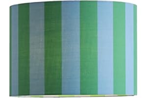 ValueLights | Callie Colour Clash Blue and Green Stripe Large Fabric Drum Lamp Shade with Bulb | 295mm Shade Width