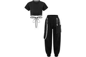 Runhomal 3 Stück Mädchen Sportanzug Set kapuzenpullover + Pants + BH Yoga Jogging Training Hip Hop Coolgirls Streetwear Kinder Jazz Kleidung