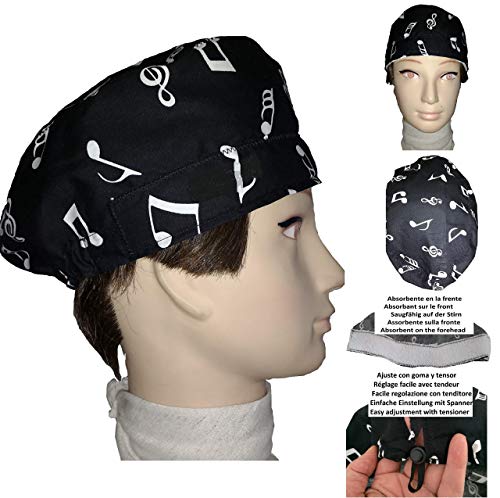 OP Haube, Chirurgische Kappe Noten für kurze Haare Frau und Mann, Chirurg, Zahnarzt, Tierarzt, Koch, etc. Handtuch auf der Stirn, verstellbarer Spanner auf der Rückseite