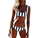 Produktbild Ba Zha Hei Damen Bikini Böhmen SiameseFrau Streifen Teilt Bikini einstellen Oberteil Tops und Bottoms Set Push Up Neckholder Strand Bademode Swimsuit bandage Bikini Set (L, Blau)