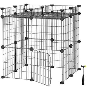 SONGMICS Pet Playpen Includes Zip Ties, Upgrade Customizable Animal Fence with Door, Metal Wire Pen Fence for Small Animals, Bunnies, Rabbits, Puppy Guinea Pigs, for Indoor Use ULPI03H