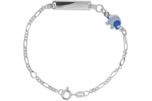 AKA Gioielli® - Bracelet d'Identification Nom Enfants Argent 925 avec Éléphant Bleu, Cadeau Bébé Garçon