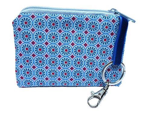 Preisvergleich Produktbild TryPinky® Schlüsseletui Tasche Mäppchen "Blaue Retro Blümchen" Blumen Hellblau Schlüsseltasche Schlüsselmäppchen Etui Damen Geschenk