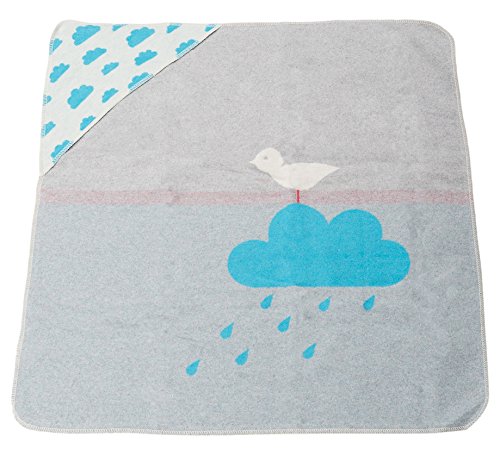 David Fussenegger 67412338 Juwel Baby- und Kinderdecke mit Kapuze "Regenwolke", Baumwoll-Mischgewebe, türkis/grau, 80 x 80 x 80 cm
