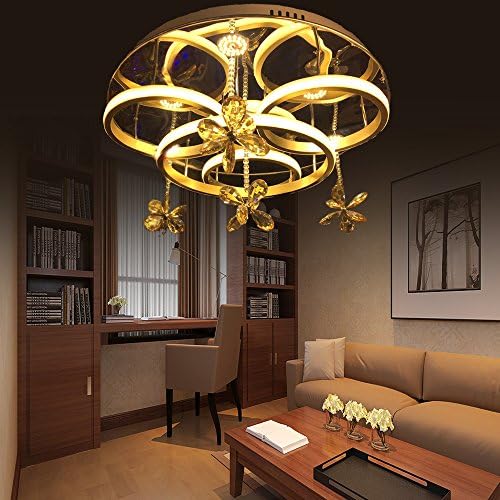 Modern Lights 19.5" Round Double Color White(6000k) Warm(3000k) Amber Crystal Flower With Aluminum Silica Gel New Material LED Bedroom Light Fixture Ceiling Classic Lighting