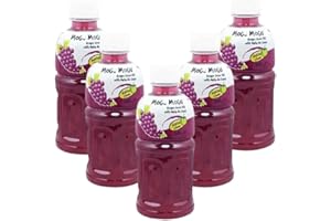 GENERIC Mogu Mogu Varied Flavored Drinks - Nata De Coco Juice - Jelly Texture - Refreshing Taste - Fun Drinking During Hot Summers Or Take Them on Trip & Picnics (Grape 320ML, Pack of 5)