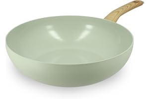 MENASTYL - Wok 28cm Colorama Céladon - En Aluminium - Revêtement antiadhésif en céramique - Tous feux dont induction