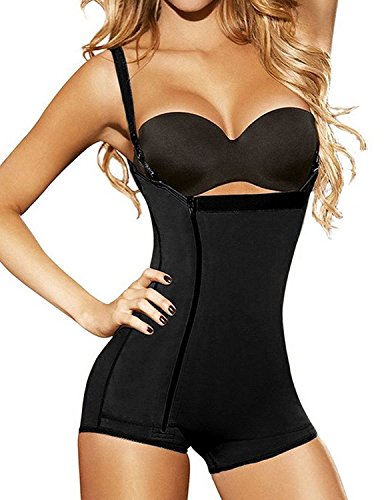 Burvogue Women's Clip&Zip Latex Tummy Control Body Shapewear (Large, Black)