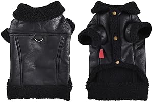 MOTTDAM Dog Winter Coat, Warm & Waterproof Pu Leather & Faux Lambswool Jacket with D Ring, Black, S/M/L/XL/XXL/XXXL