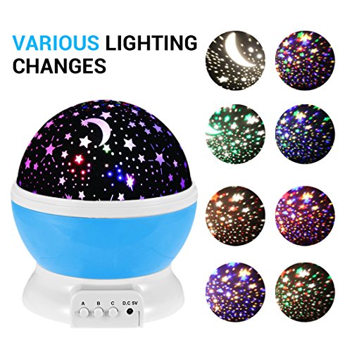 Sternenhimmel Projektor, Ubegood 360 Grad drehbar Star Projektor Romantische Nacht Lampe Projektion 4 LED Wulst für Haus, Schlafzimmer, Kinder Zimmer, Hochzeit, Geburtstag, Parteien (Blau) - 6