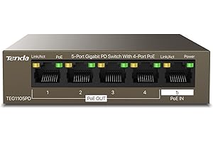 Tenda TEG1105PD, 5 Port Gigabit PoE Switch with 4 PoE Ports @30W, Unmanaged Home Network Switch, Ethernet Splitter, No Power Adapter Required, PACKAGE WITHOUT POWER ADAPTE, Limited Lifetime Protection