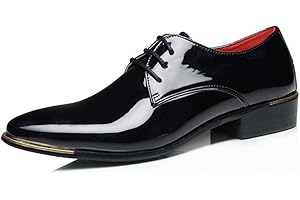 SHELAIDON Men's Formal Oxfords Wedding Shoes Patent Leather Dress Lace-up Shoes Large Size