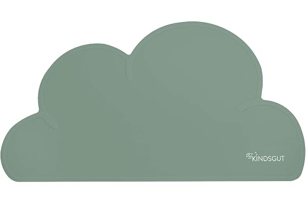 Kindsgut Set de Table Enfant en Silicone étanche et antidérapant en Forme de Nuage, aux Couleurs discrètes, Pistache