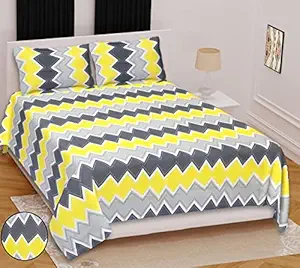 BOMBAY ELEGANCE Pure Cotton Solid Printed King Size Double Bed Bedsheet Size 215 cm x 240 cm Pillow Size 46 cm x 67 cm TC 144 with 2 Pillow Cover-White