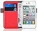 Produktbild JAMMYLIZARD | Luxuriös Wallet Ledertasche Hülle für iPhone 4 und 4S, ROT