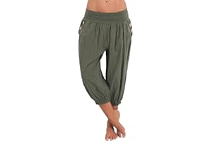 Shownicer Pantalon 3/4 Casual Femmes Pantacourt Ample Elastique Sarouel Lâche Fitness Yoga Sport Shorts Harem Leggings Court de Plage Grande Taille