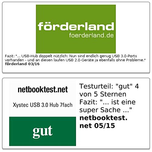 Xystec Aktiver USB-3.0-Hub mit 7 Ports, einzeln schaltbar, 2-A-Netzteil - 7